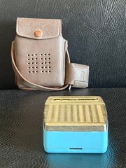 Vintage Crown 6 Transistor Radio 1950s Rare Sky Blue Made in Japan Leather Case