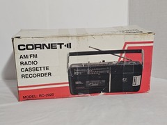 Vintage 70&rsquo;s – 80&rsquo;s Cornet Portable Radio, Cassette, Recorder + Box – Tested