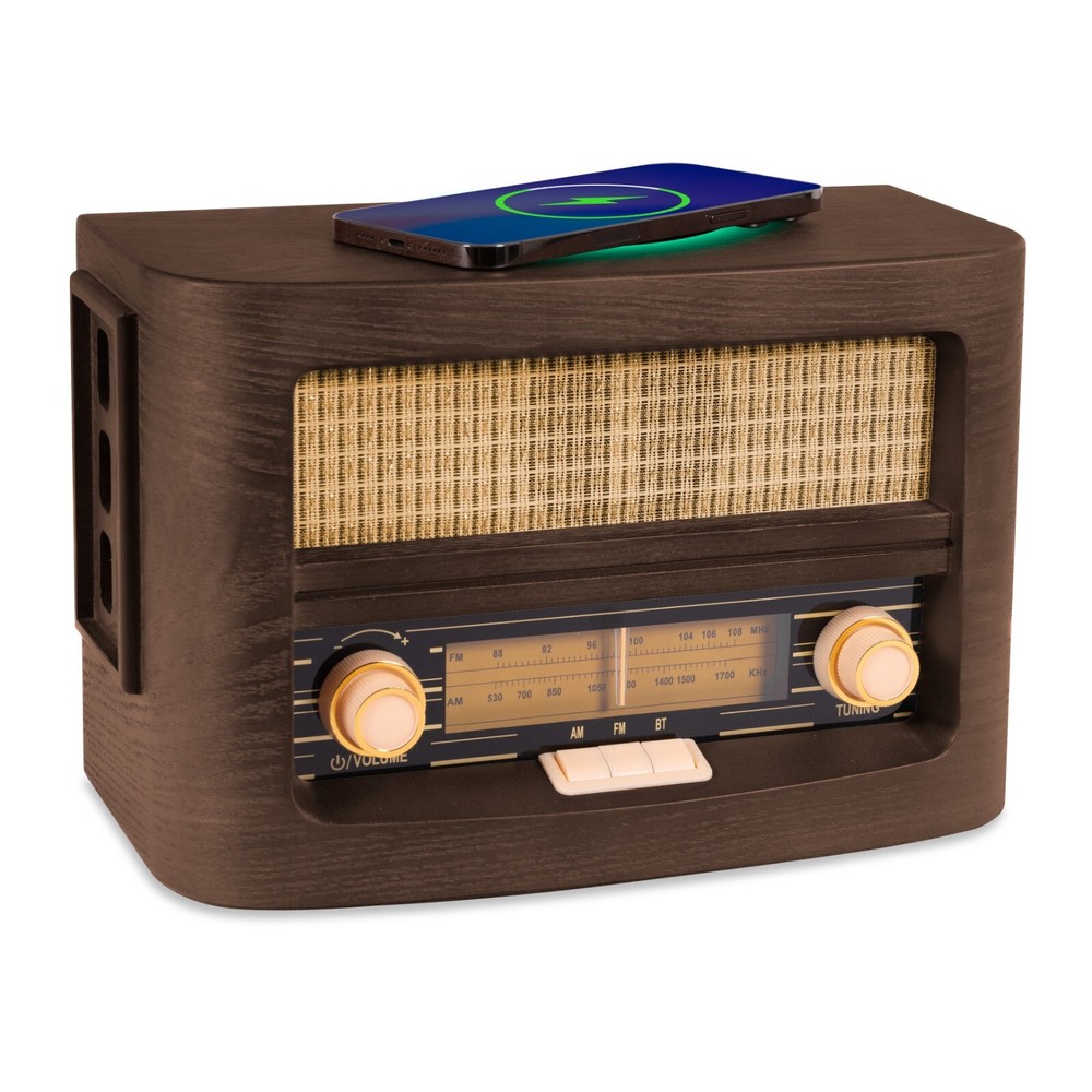 Fuse Vint Real Wood Exterior Vintage Retro Bluetooth Radio w/ Wireless Charging