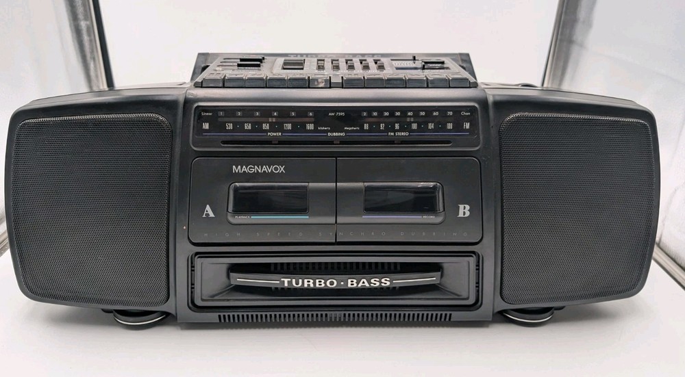 Vintage MAGNAVOX AW-7595/17 Turbo Bass Dual Cassette Boombox Radio READ
