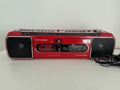 VINTAGE SANYO M W737K RED RADIO BOOMBOX DUAL CASSETTE RECORDER AM/FM *Read***