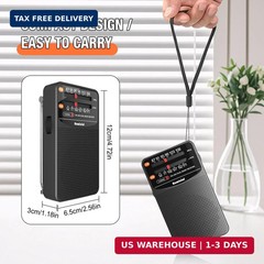 AM/FM Portable Radio, Pocket Radio 3 AA Battery Powered, Long Lasting, with Exce
