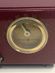General Electric Cranberry Red 1953 Model 565 clock radio for parts