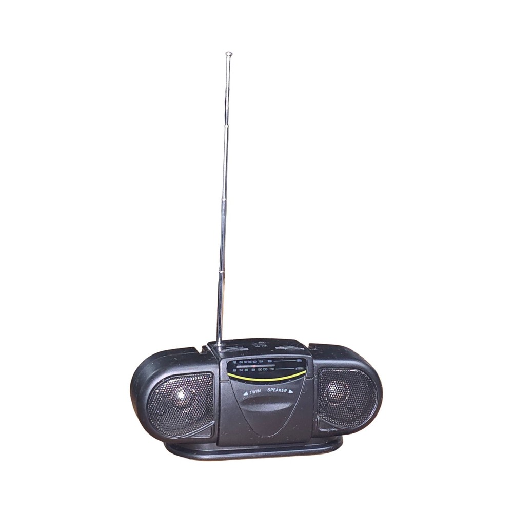 Vintage Twin Speaker K9404 AM FM Portable Radio Black Battery Operated Working