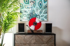 Fuse GLD Vertical Vinyl Record Player with Speakers, Bluetooth, AUX – Black Trim
