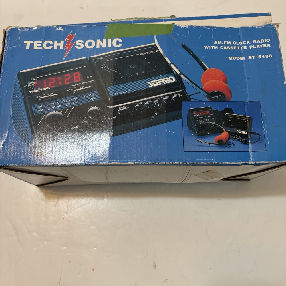 Tech Sonic AM/FM Clock Radio Removable Cassette Player ST-5488 – Please Read