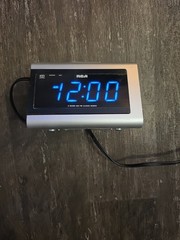 Vintage RCA 2 Band Clock Radio Silver And Black Tested Works