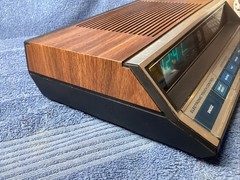 GE General Electric Clock Radio AM/FM Alarm wood grain tested works fine