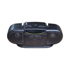 Vintage Twin Speaker K9404 AM FM Portable Radio Black Battery Operated Working
