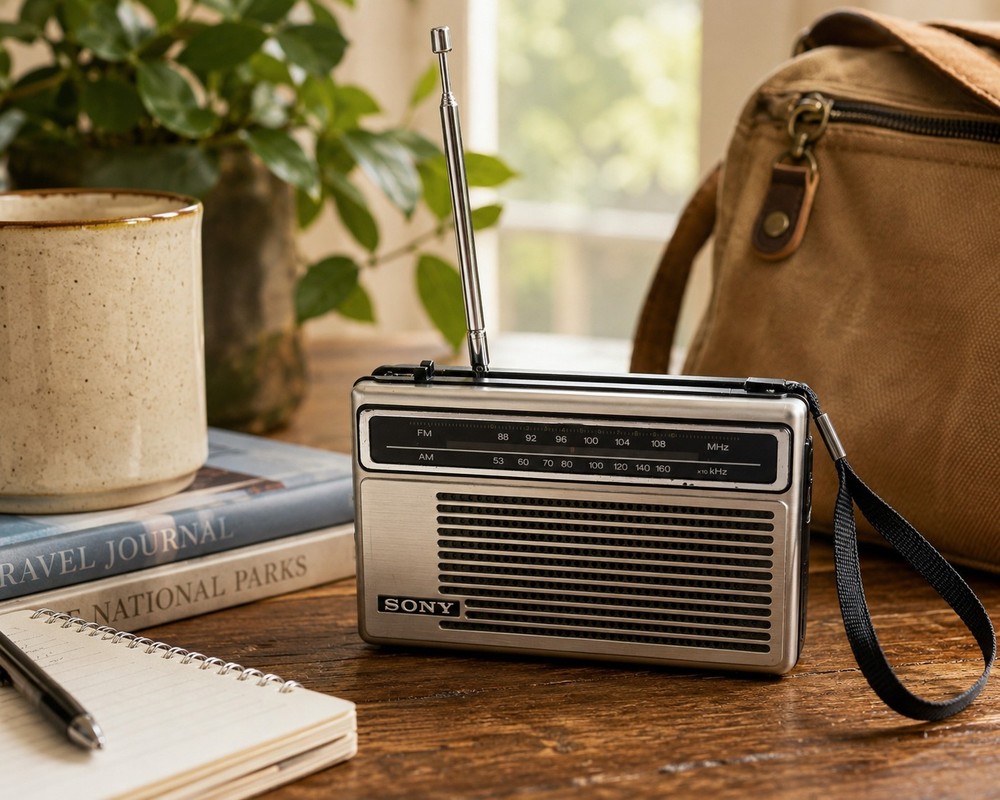 Sony TFM-6150W FM/AM 2 Band Portable Radio Tested Works Wrist Strap Vintage