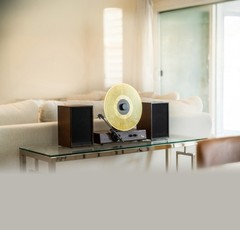 Fuse GLD Vertical Vinyl Record Player with Speakers, Bluetooth, AUX – Black Trim