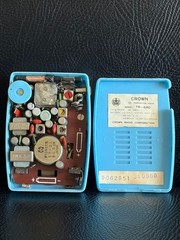 Vintage Crown 6 Transistor Radio 1950s Rare Sky Blue Made in Japan Leather Case