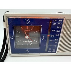 Sanyo RPM-C2 Vintage Portable AM FM Radio Quartz Alarm Clock Silver Blue Face
