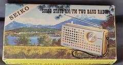 Vintage Seiko Solid State AM/FM Radio Box New Never Used Headphones Black Dial