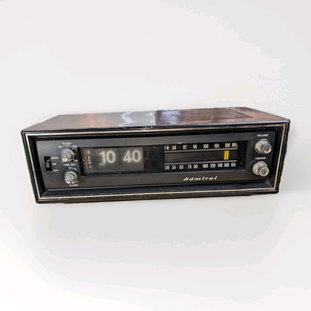Vintage Admiral Flip Clock Radio Wood Grain MCM, CRF-921 Clean/Works Rare