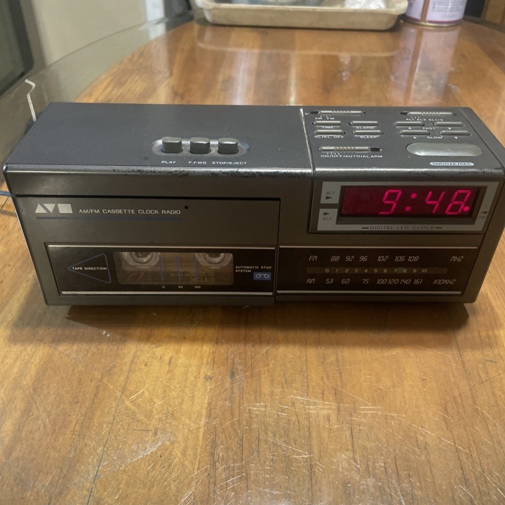 Vtg Sears AM -FM 2 Alarm Clock Radio Read Tape Player Slow, Clock & Alarm Works