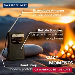 Coby Portable AM/FM Radio – Retro Battery Operated Pocket Radio with Powerful Sp