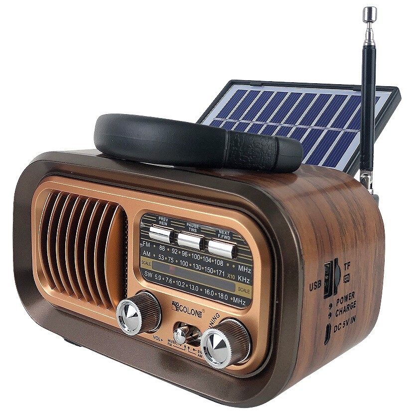 3-In-1 Solar-Powered Retro Radio AM FM SW Bluetooth Speaker USB SD Card MP3 Play