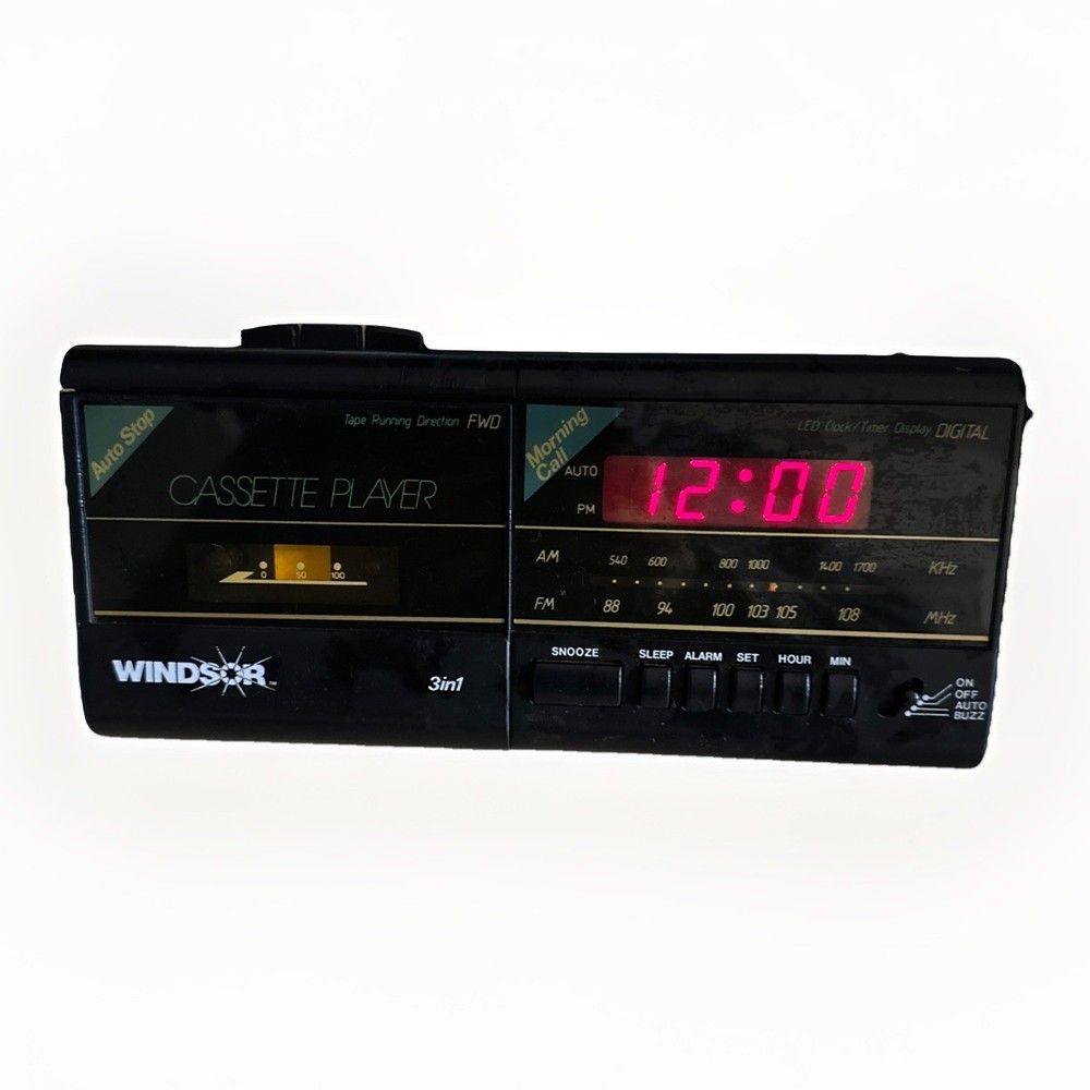 Vintage Windsor AM/FM Alarm Clock Radio Cassette Player Model 2550 Black Working