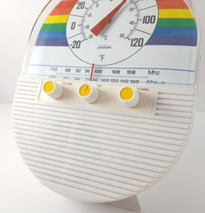 Vintage Sunbeam SUNTUNES Retro Rainbow Portable AM/FM Radio & Thermometer NEW!
