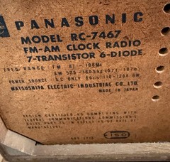 RARE Panasonic Clock Radio, Model RC-7467, FM/AM 7-Transistor 6-Diode (Working)