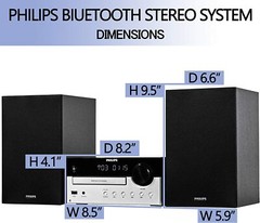 PHILIPS FM Radio CD Home Stereo System with Wireless Bluetooth 60W MP3 USB Audio