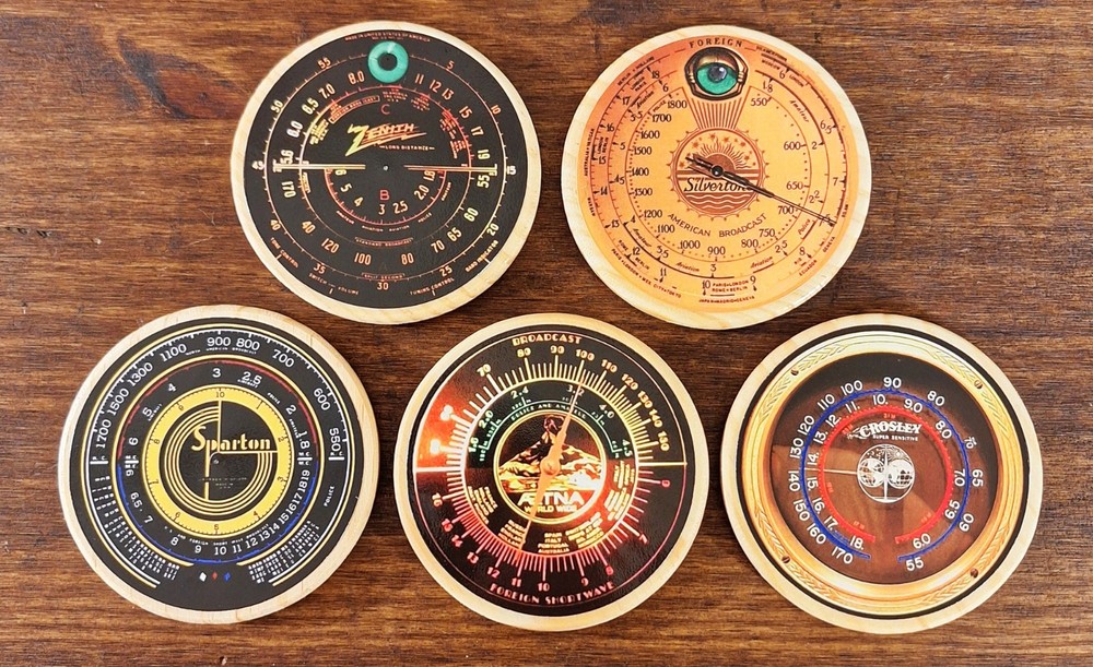 New Set of 5 Old Antique Wood Vintage Tube Radio Dial Coasters – Zenith Crosley+