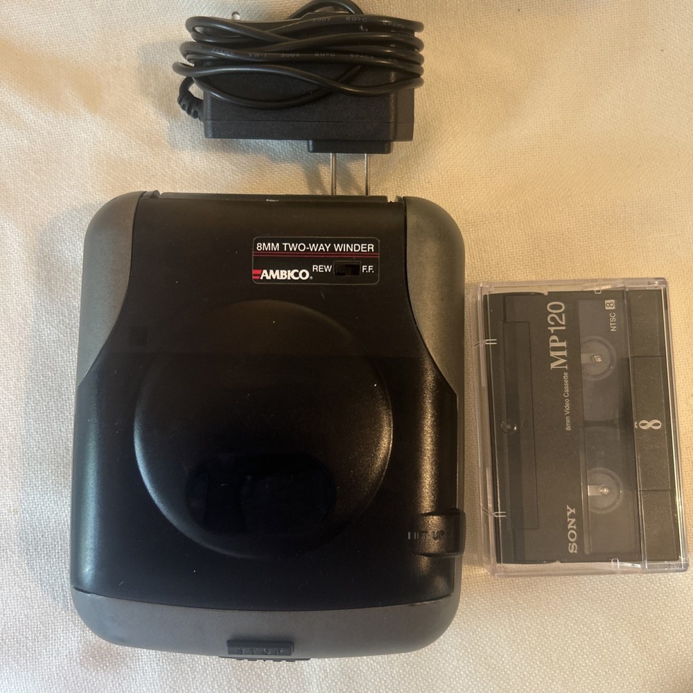 Ambico 8mm 2 Way Tape Rewinder TESTED & WORKING Made In Taiwan + 1 Sony 8mm Tape