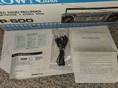 Vintage 1977 Crown P-600 AM/FM/Cassette Boombox Stereo Radio Recorder,Japan,Box