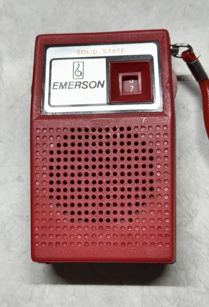 Emerson Red P-4000 Pocket Am Radio Solid State w/Box And Manual “Tested”