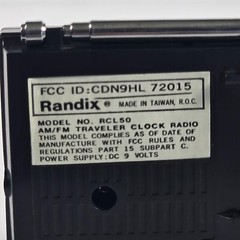 Vintage Randix Portable AM/FM Clock Radio Model No RCL-50
