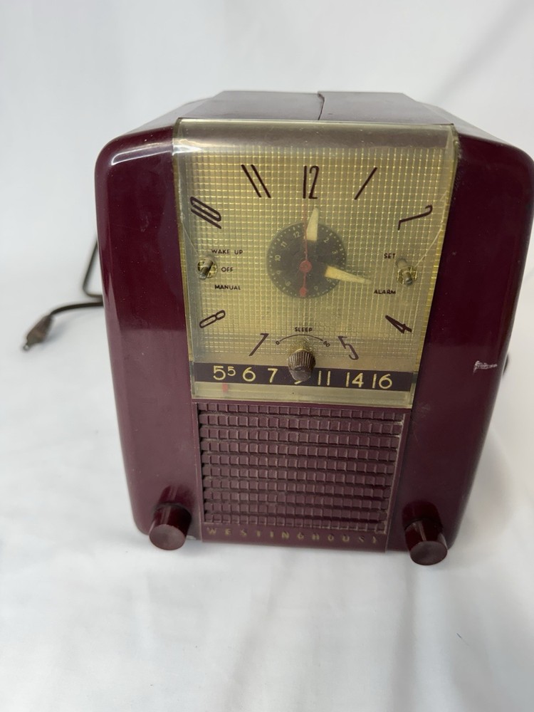 Vintage Westinghouse Radio Maroon Color Clock Works But Not Radio Not Working