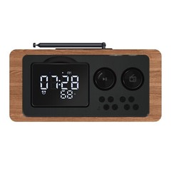 Fuse Zide Brown Vintage Alarm Clock Radio Speaker w/ Bluetooth & LCD Screen