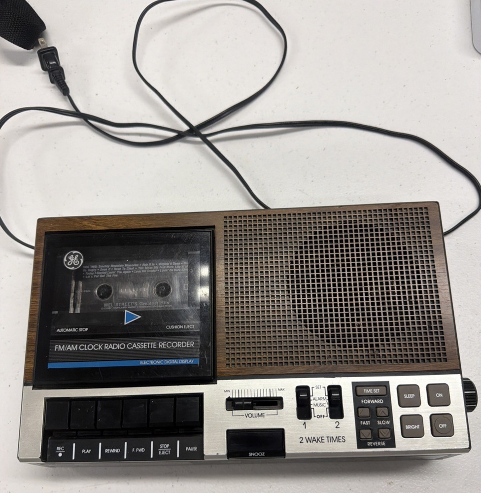 Vtg GE 7-4956B General Electric Alarm Clock Radio Cassette Tape Recorder READ