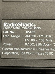 Vintage Radioshack Stereo Mate Portable Am/fm Radio Model 12-832 tested works