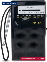 Coby Portable AM/FM Radio – Retro Battery Operated Pocket Radio with Powerful Sp