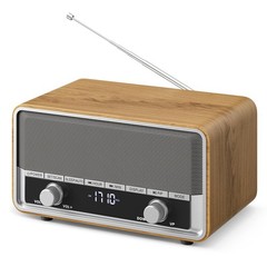 Vintage Wood AM FM Bluetooth Radio with Clock, Digital Clock Light Walnut