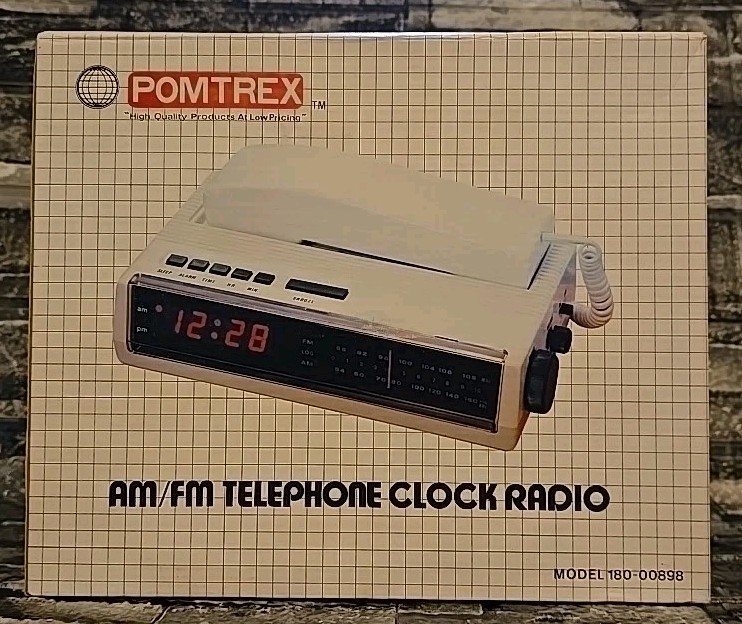 Vtg Pomtrex AM/FM TELEPHONE CLOCK RADIO White Digital Display Hong Kong Unused
