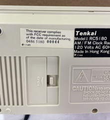 Vintage Tenkai AM/FM Clock Radio Model RC5 Works Made Hong Kong in VGC
