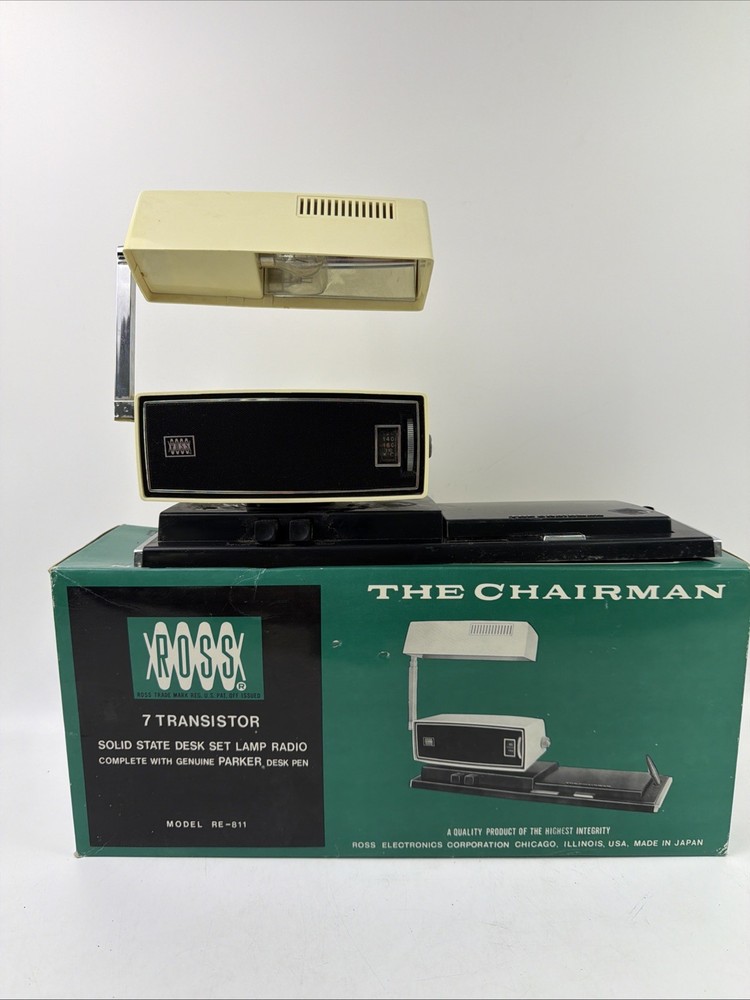 Vintage Ross RE-811 Desk Set Lamp & 7 Transistor Radio, Orig Box, Manuals Japan