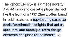 1957 VINTAGE CHEVY RANDIX CR-1957 AM/FM/CASSETTE AC/DC RADIO MINT CONDITION+++++