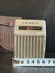 Vintage Crown 6 Transistor Radio 1950s Rare Sky Blue Made in Japan Leather Case