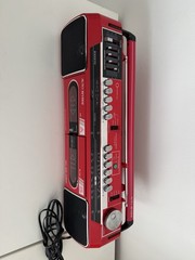VINTAGE SANYO M W737K RED RADIO BOOMBOX DUAL CASSETTE RECORDER AM/FM *Read***