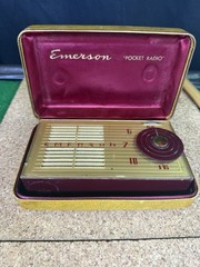 Iconic Rare c1953 Emerson 747 Maroon Pocket Tube Radio w/ Case MCM Untested