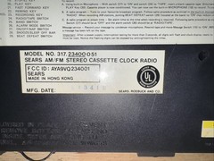 Sears “RARE” AM/FM cassette Alarm clock radio 1979 model 23400, Tested Works!!
