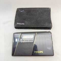 Philips D-1848 Portable Travel FM Radio Clock LCD Pocket Receiver Works w Case