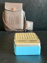 Vintage Crown 6 Transistor Radio 1950s Rare Sky Blue Made in Japan Leather Case