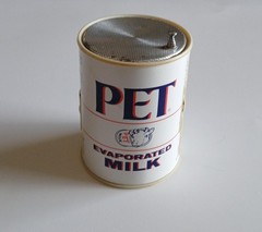 Vintage PET Evaporated Milk Novelty AM FM Radio Can Hong Kong 1970s Retro Decor