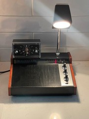 1960s Solid State YORK Rosewood MCM Clock Radio Desk Bedside Table Lamp.