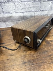 Mid Century AMOCO Flip Clock Radio Woodgrain AM/FM Japan Made Alarm Vintage